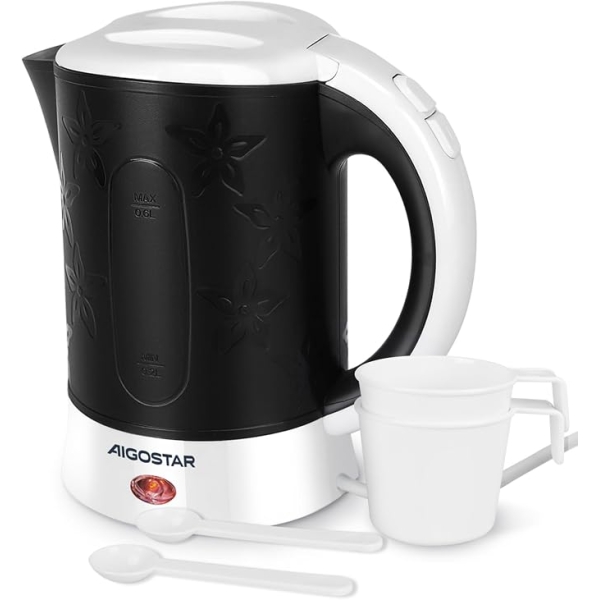 Ηλεκτρικός Βραστήρας Ταξιδίου 0,6L 650W με 2 Ποτήρια & 2 Κουταλάκια Aigostar