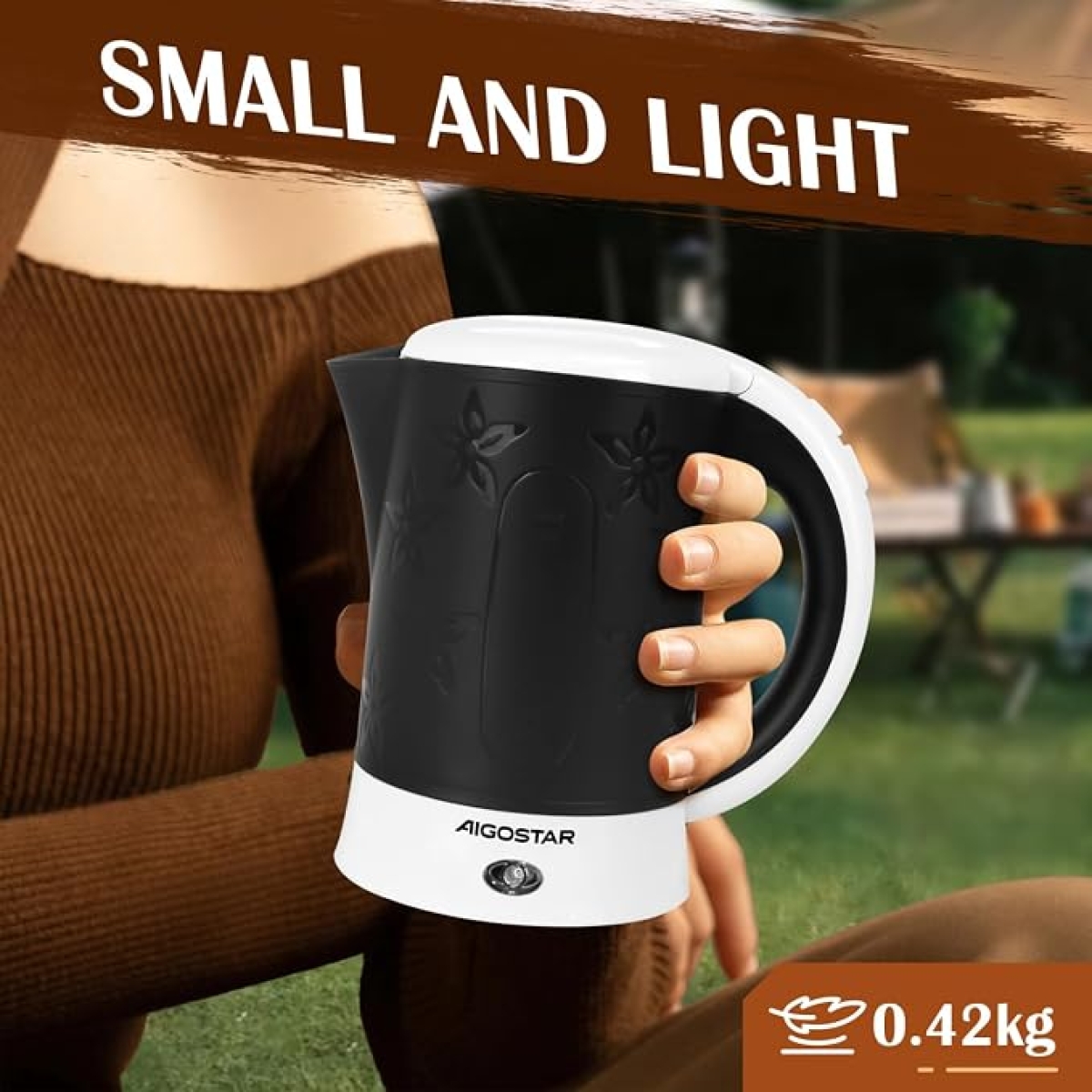 Ηλεκτρικός Βραστήρας Ταξιδίου 0,6L 650W με 2 Ποτήρια & 2 Κουταλάκια Aigostar - Image 2