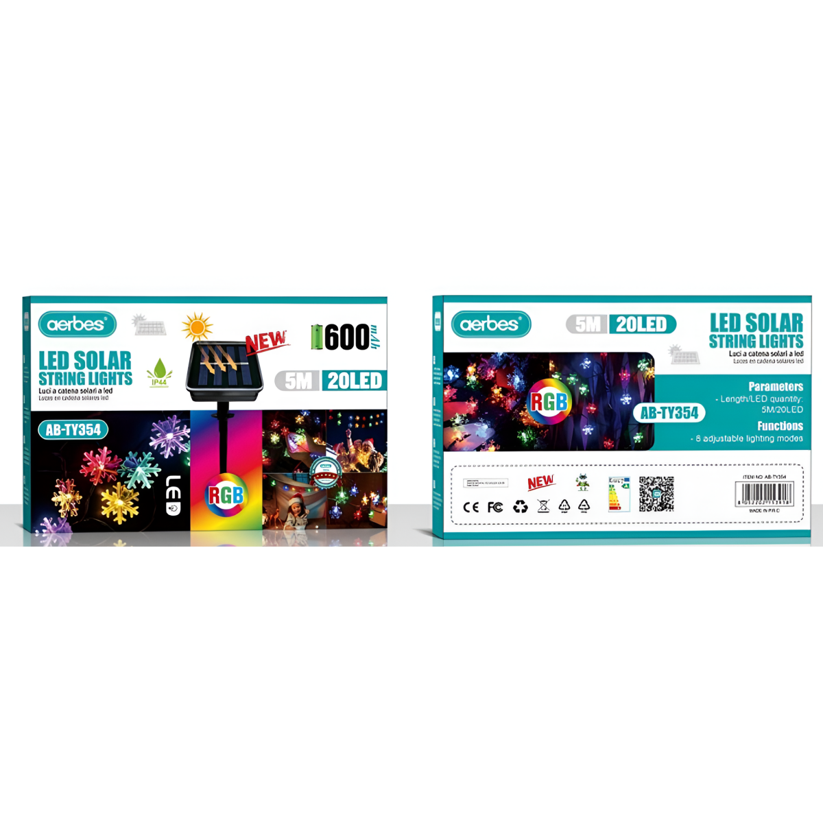 Ηλιακά Χριστουγεννιάτικα Φωτάκια LED RGB Νιφάδες Χιονιού 5m 20 LED Aerbes AB-TY354 - Image 3