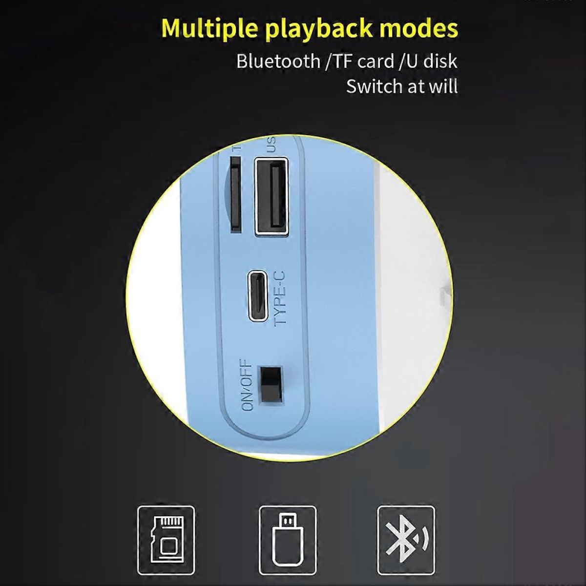 Ηλιακή Φορητή Ντουντούκα - Ηχείο 8W με Bluetooth 5.3, Φωτισμό & Εγγραφή - Image 4