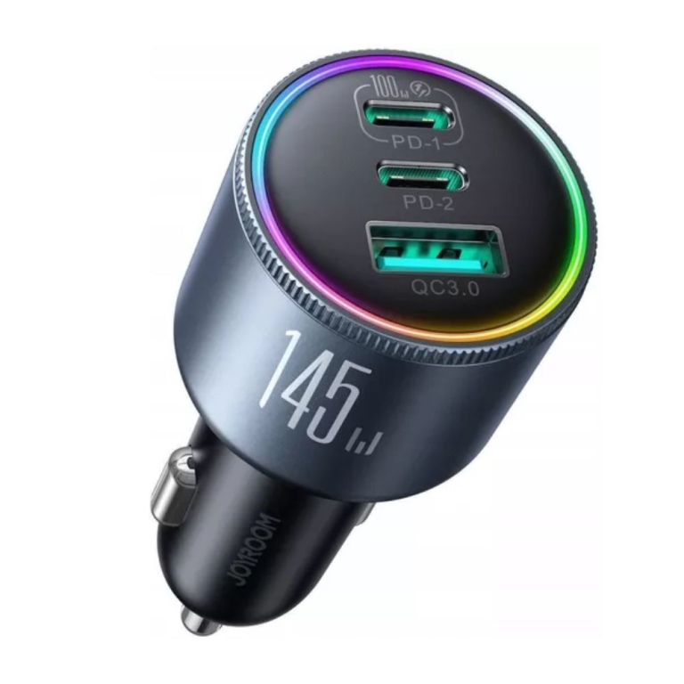 Joyroom Φορτιστής Αυτοκινήτου 145W 5A με Θύρες: 1xUSB-A 2xType-C μαζί με Καλώδιο Type-C Γκρι Χρώμα