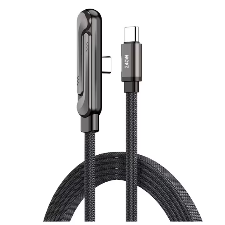 Καλώδιο USB-C σε USB-C 240W 2 σε 1 με Πτυσσόμενη Βάση Στήριξης & Data Transfer Μαύρο – CM-12