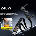 Καλώδιο USB-C σε USB-C 240W 2 σε 1 με Πτυσσόμενη Βάση Στήριξης & Data Transfer Μαύρο – CM-12 - Image 2