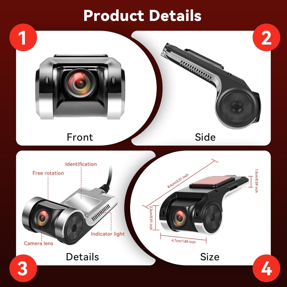 Κάμερα Αυτοκινήτου DVR USB Full HD 1080p με 170° Ευρυγώνιο Φακό, ADAS, Night Vision & 64GB TF Card - Image 2