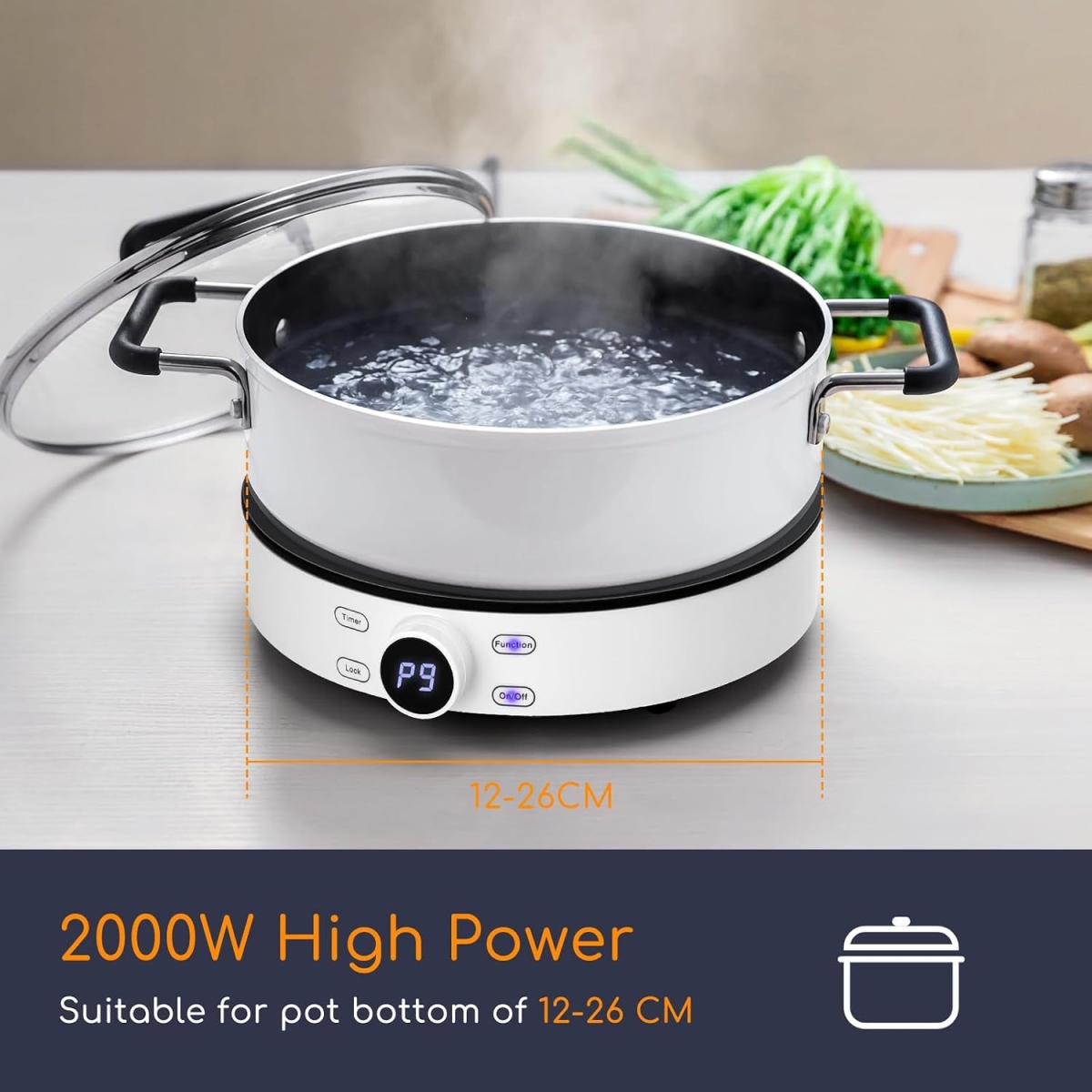 Κυκλική Επαγωγική Εστία 2000W με Touch Control & 9 Επίπεδα Ισχύος Aigostar - Image 2