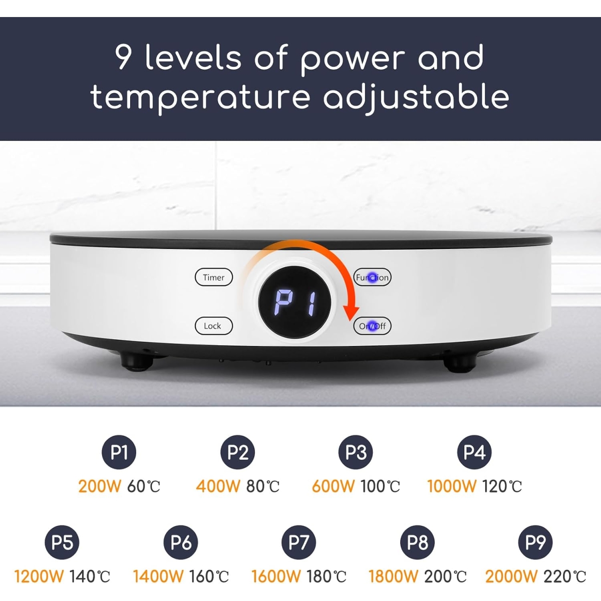 Κυκλική Επαγωγική Εστία 2000W με Touch Control & 9 Επίπεδα Ισχύος Aigostar - Image 9