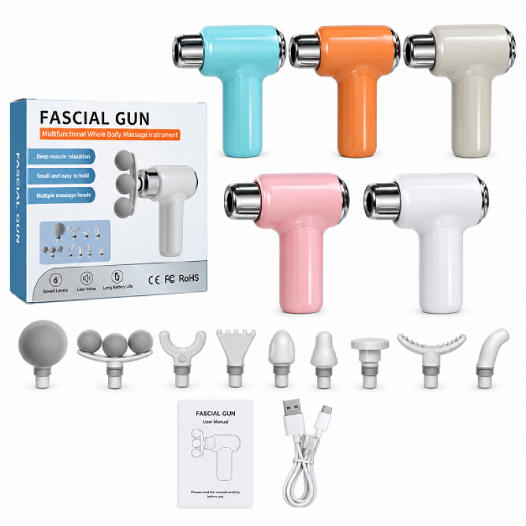 Mini Massage Gun Πιστόλι Μασάζ Σώματος με 6 Επίπεδα Έντασης & 9 Κεφαλές – Fascial Gun