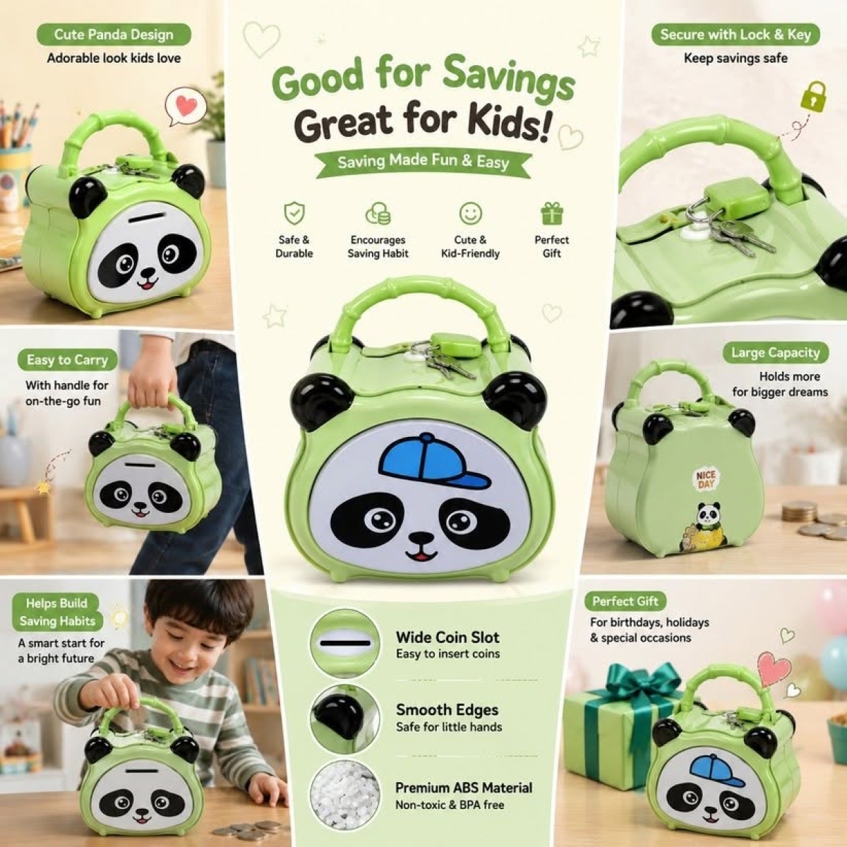 Παιδικός Κουμπαράς Panda με Κλειδαριά & Χερούλι - Image 20