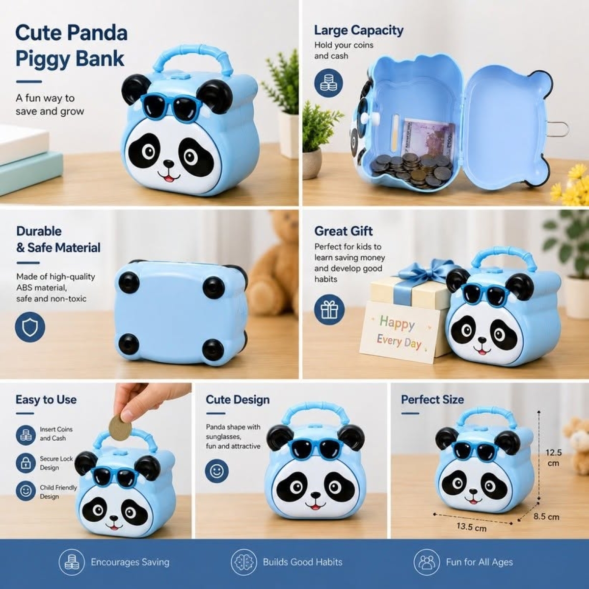 Παιδικός Κουμπαράς Panda με Κλειδαριά & Χερούλι - Image 24