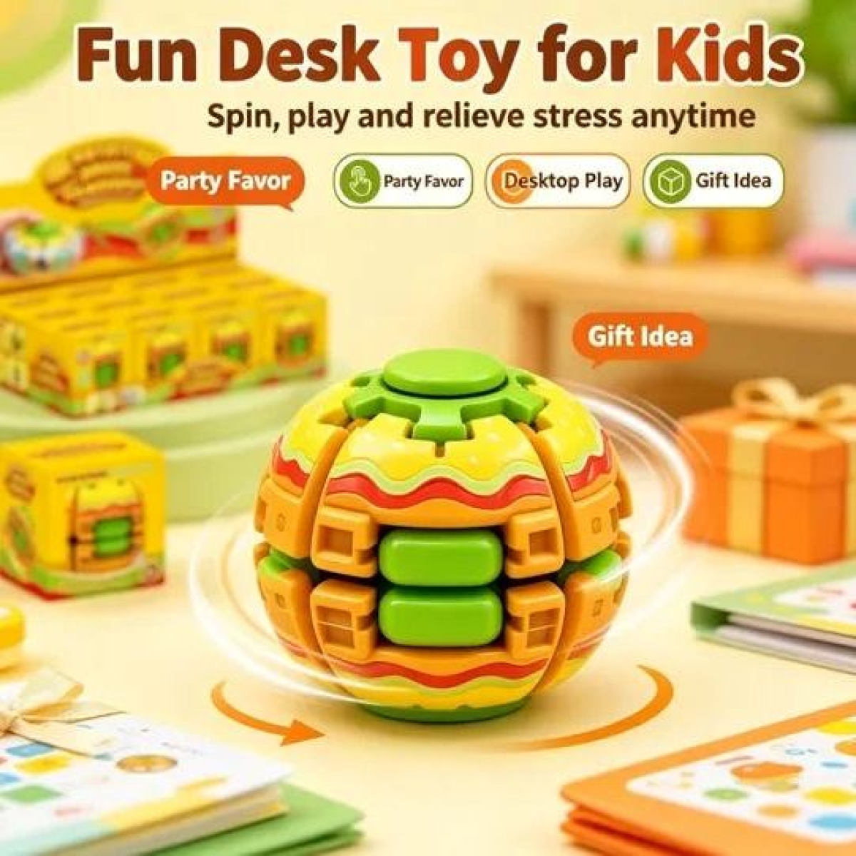 Περιστρεφόμενο Παιχνίδι Αντιστρές Fidget Ball 6cm με Σχέδια Φρούτων & Φαγητών - Image 4