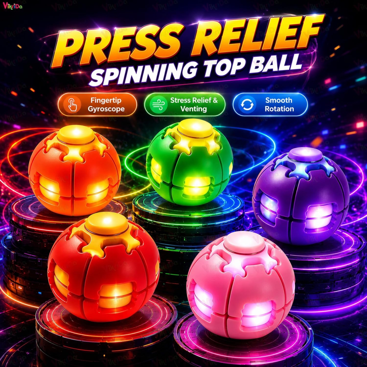 Περιστρεφόμενο Παιχνίδι Αντιστρές Fidget Ball με LED Φωτισμό 6cm - Image 4