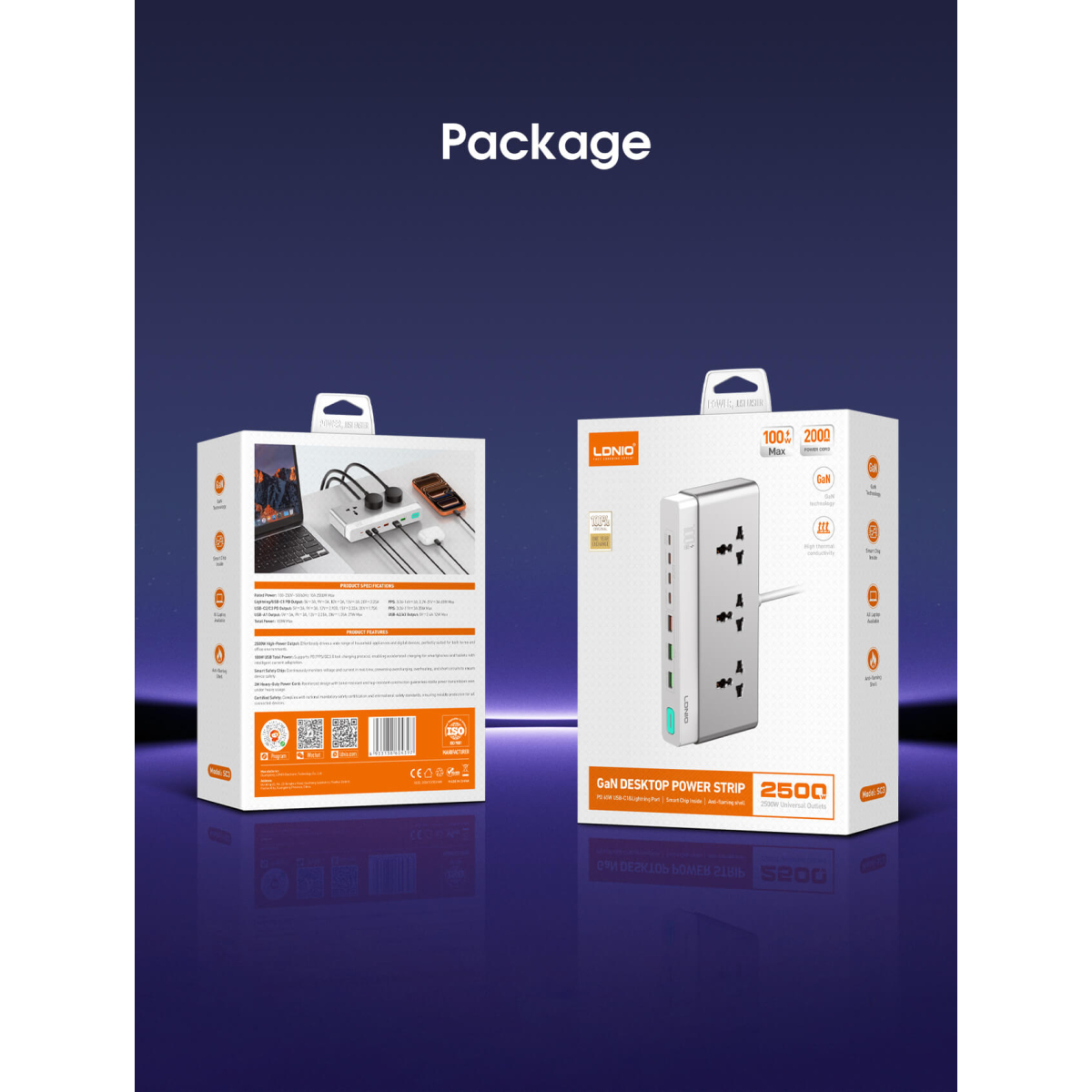 Πολύπριζο 10 σε 1 GaN με 3 Πρίζες, 6 USB, Lightning & Fast Charging 100W Ldnio SC3 - Image 3