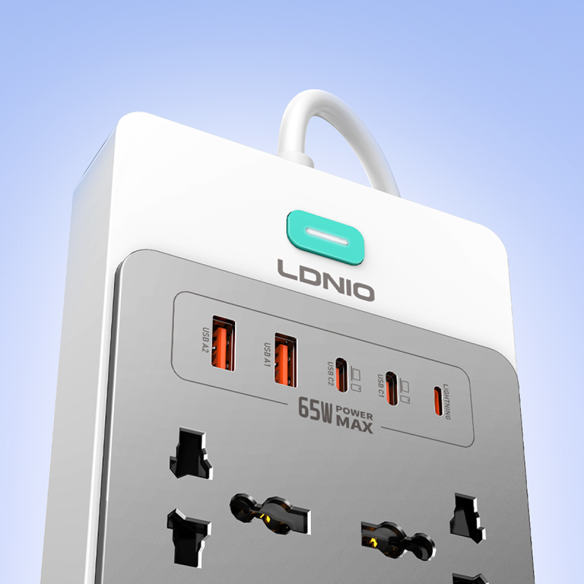 Πολύπριζο 13 σε 1 GaN με 8 Πρίζες, 4 USB, Lightning & Fast Charging 65W Ldnio SC4 - Image 7
