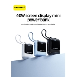 Power Bank 10000mAh 40W PD Fast Charging με Ενσωματωμένο Καλώδιο USB-C Awei 01PD - Image 2