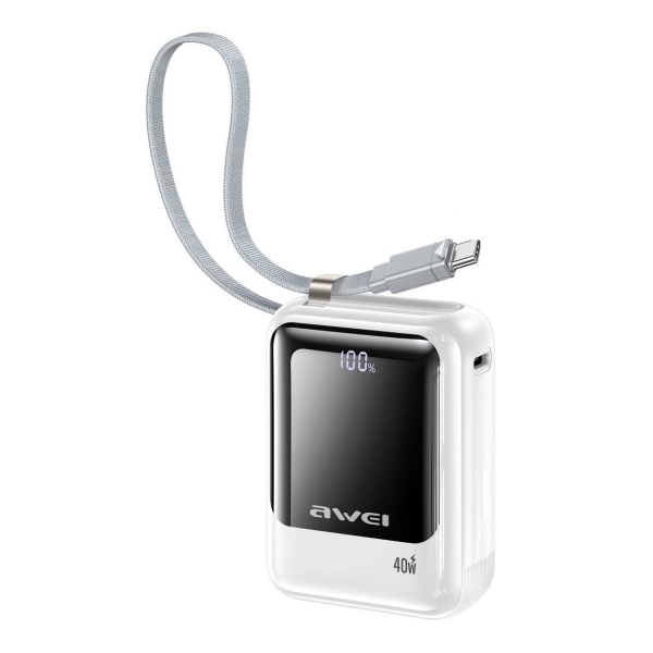 Power Bank 10000mAh 40W PD Fast Charging με Ενσωματωμένο Καλώδιο USB-C Awei 01PD