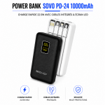 Power Bank 10000mAh με Ενσωματωμένα Καλώδια, LED Οθόνη & Fast Charging 22.5W SOVO PD24 - Image 2