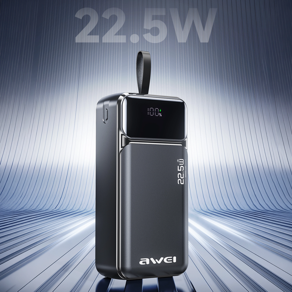Power Bank 30.000mAh με Fast Charge 22.5W, 2× USB-C, 2× USB-A & Ψηφιακή Οθόνη Μαύρο – AWEI PA-103 - Image 2