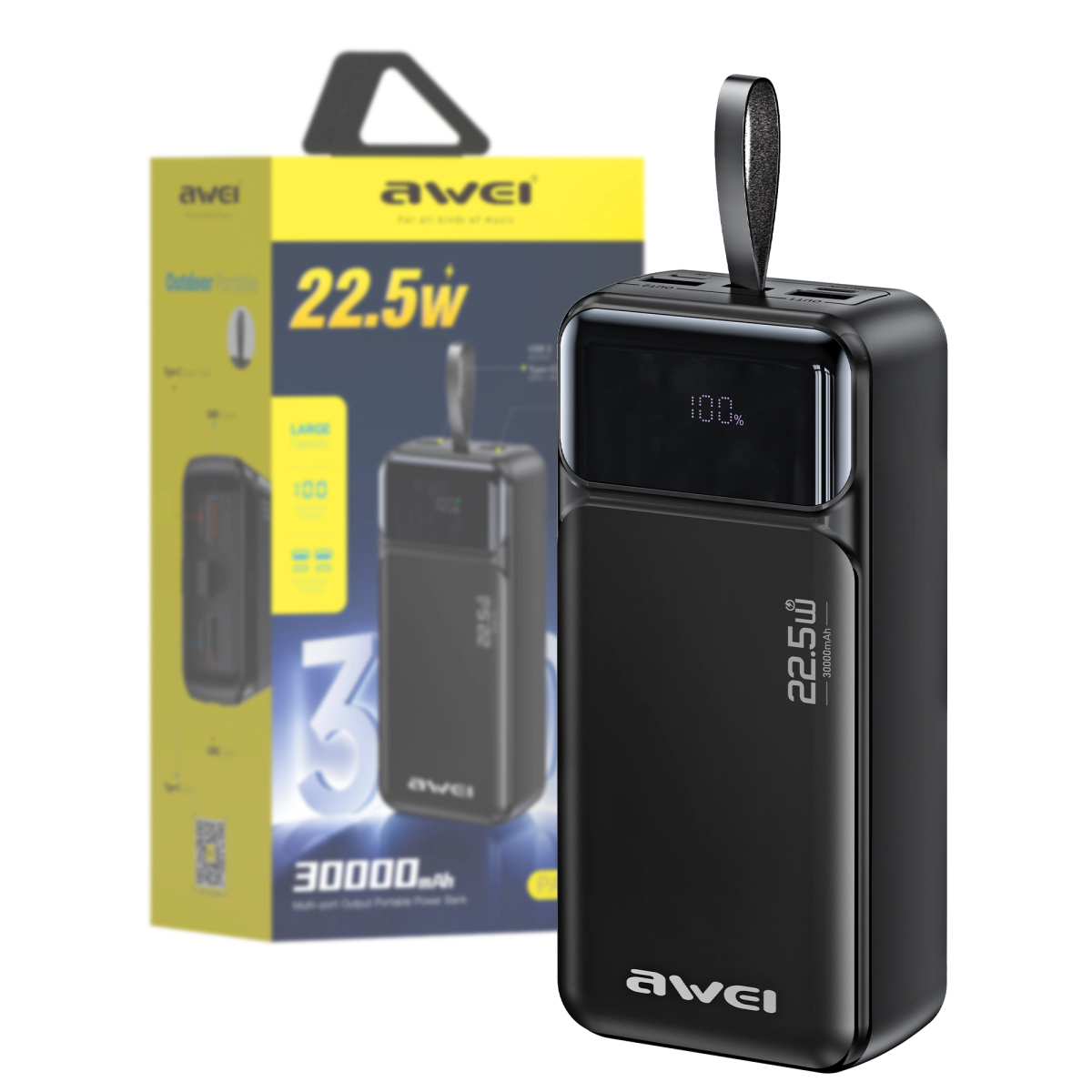 Power Bank 30.000mAh με Fast Charge 22.5W, 2× USB-C, 2× USB-A & Ψηφιακή Οθόνη Μαύρο – AWEI PA-103 - Image 12