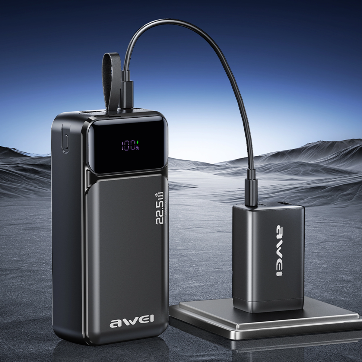 Power Bank 30.000mAh με Fast Charge 22.5W, 2× USB-C, 2× USB-A & Ψηφιακή Οθόνη Μαύρο – AWEI PA-103 - Image 4