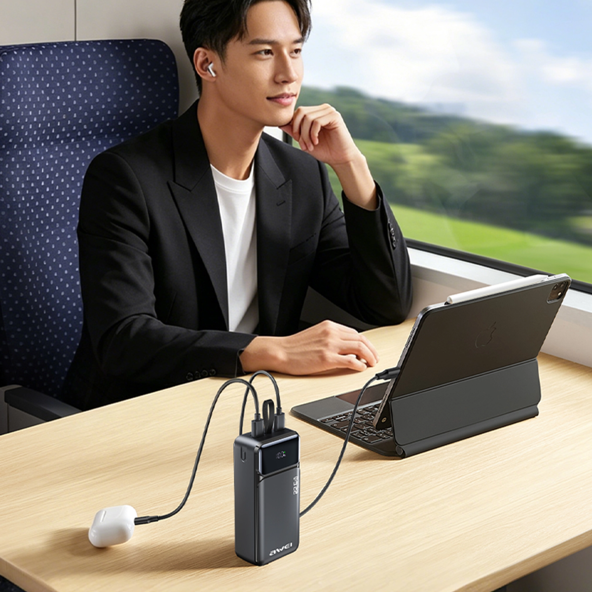 Power Bank 30.000mAh με Fast Charge 22.5W, 2× USB-C, 2× USB-A & Ψηφιακή Οθόνη Μαύρο – AWEI PA-103 - Image 7