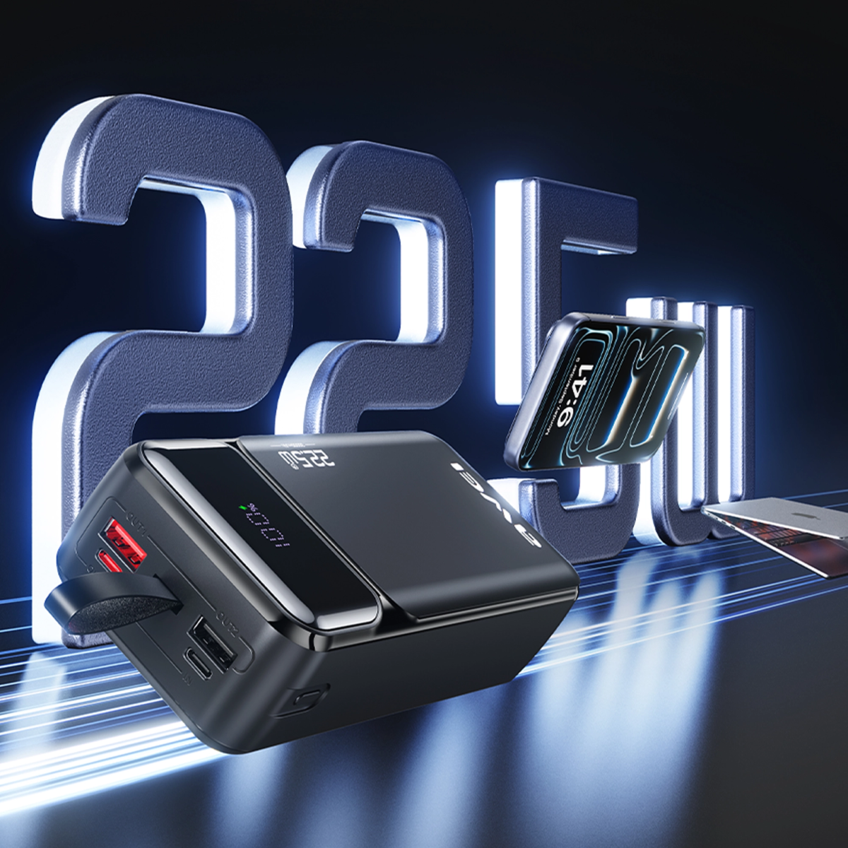 Power Bank 30.000mAh με Fast Charge 22.5W, 2× USB-C, 2× USB-A & Ψηφιακή Οθόνη Μαύρο – AWEI PA-103 - Image 9