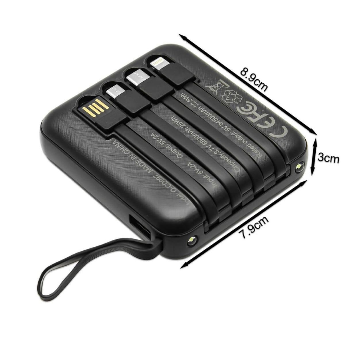 Power Bank 6800mAh 10W με Θύρες USB-A/Micro USB/Type-C, Ενσωματωμένα Καλώδια USB-A/Type-C/Micro USB/Lightning, Οθόνη LED και Φακό Μαύρο Q-CD997 Andowl