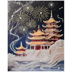 Ψηφιδωτό Diamond Painting 40x50cm με Στρας - Ιαπωνικός Ναός με Πυροτεχνήματα 88510