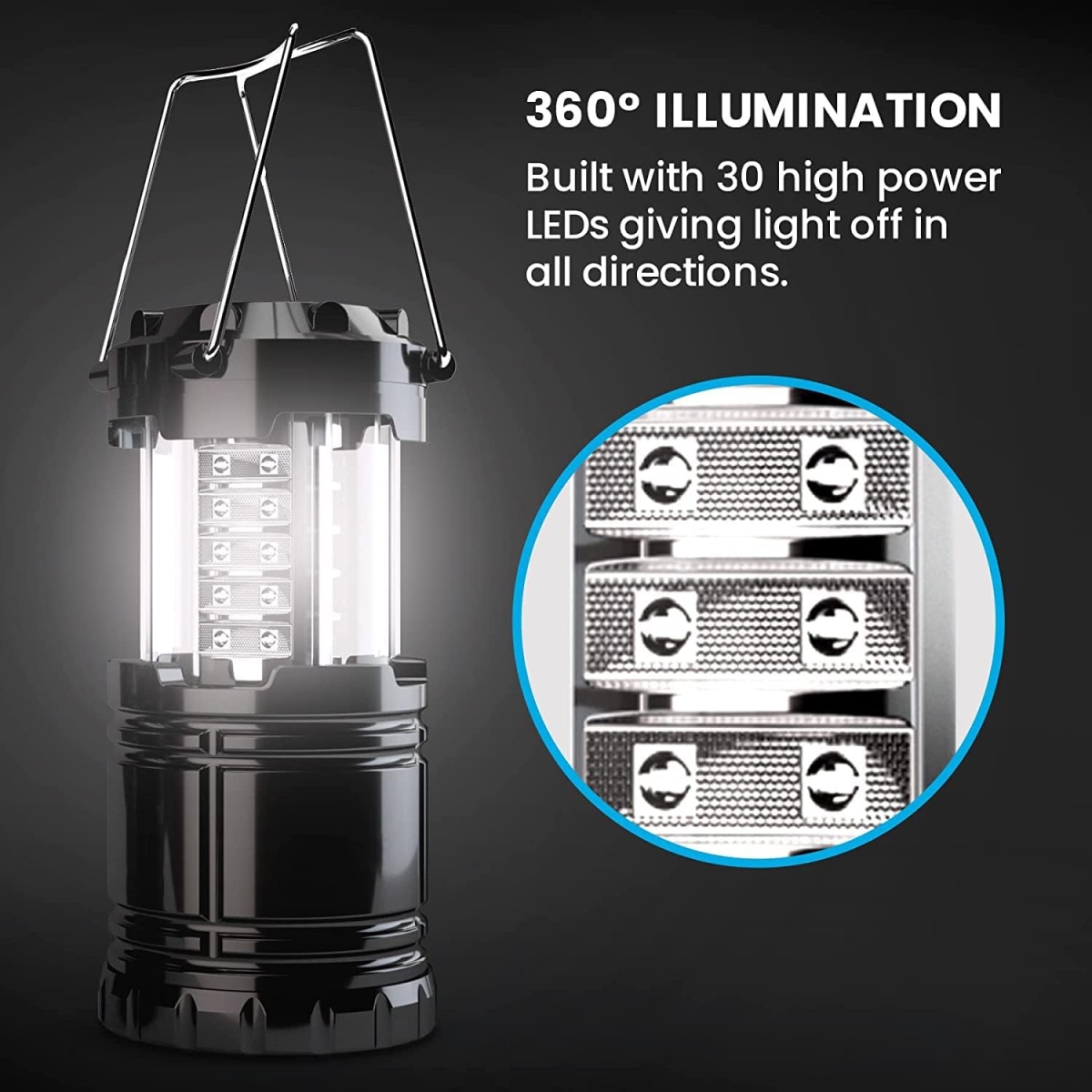 Πτυσσόμενος Φακός Camping LED 360° με Μεταλλικές Λαβές Μαύρος SDS-29829 - Image 7