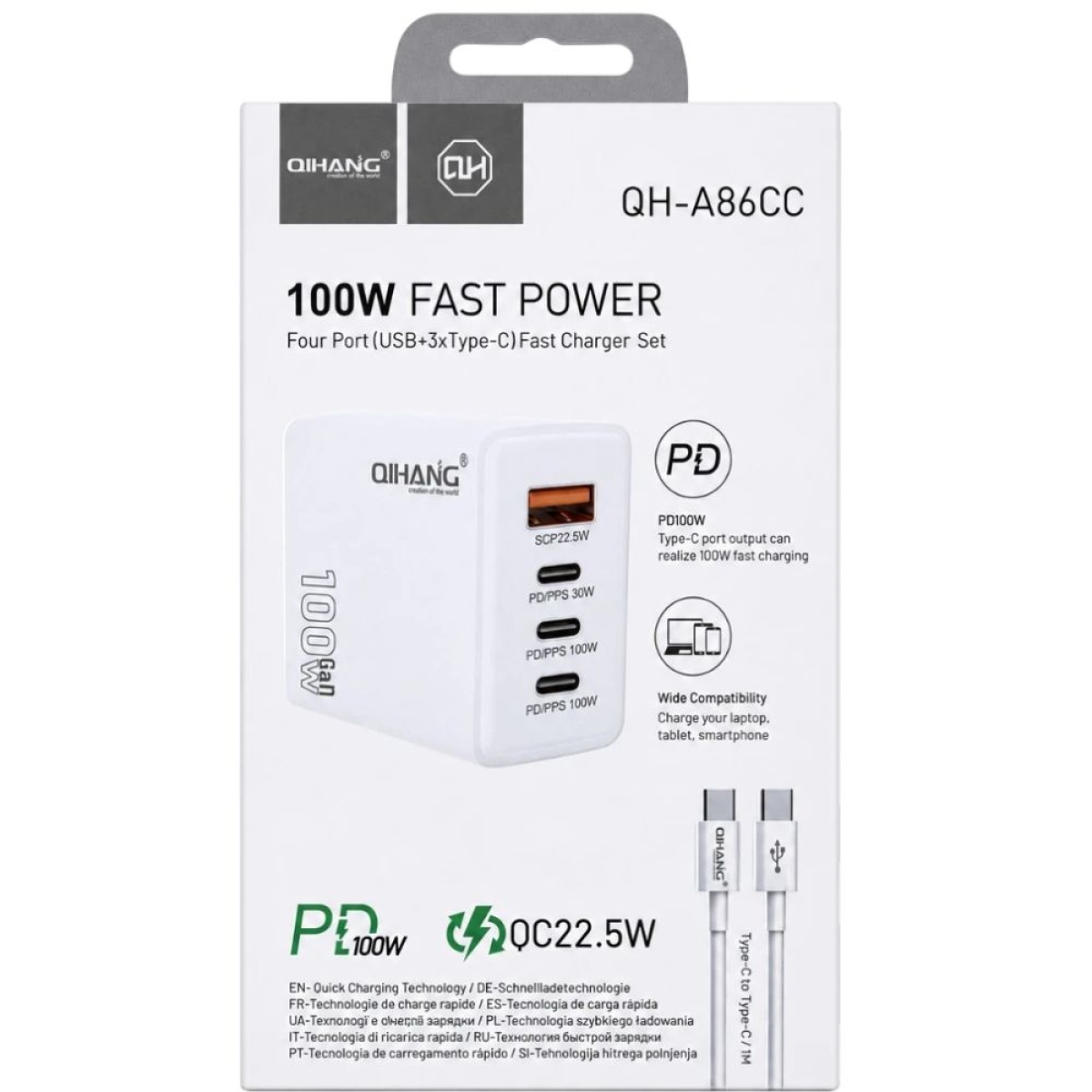 Qihang QH-A86CC GaN Φορτιστής 100W με 4 Θύρες & Καλώδιο USB-C