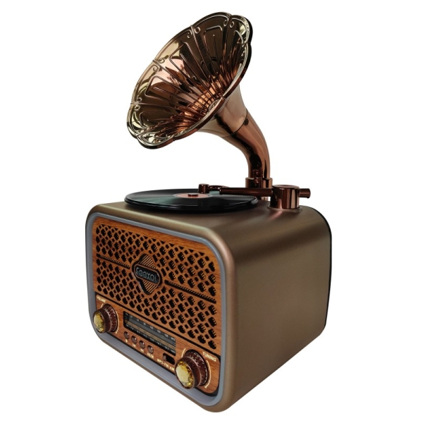 Retro Φορητό Ραδιόφωνο Επαναφορτιζόμενο με Bluetooth, USB, MicroSD & Ψηφιακό Ρολόι Καφέ – Feexot FX-2533B