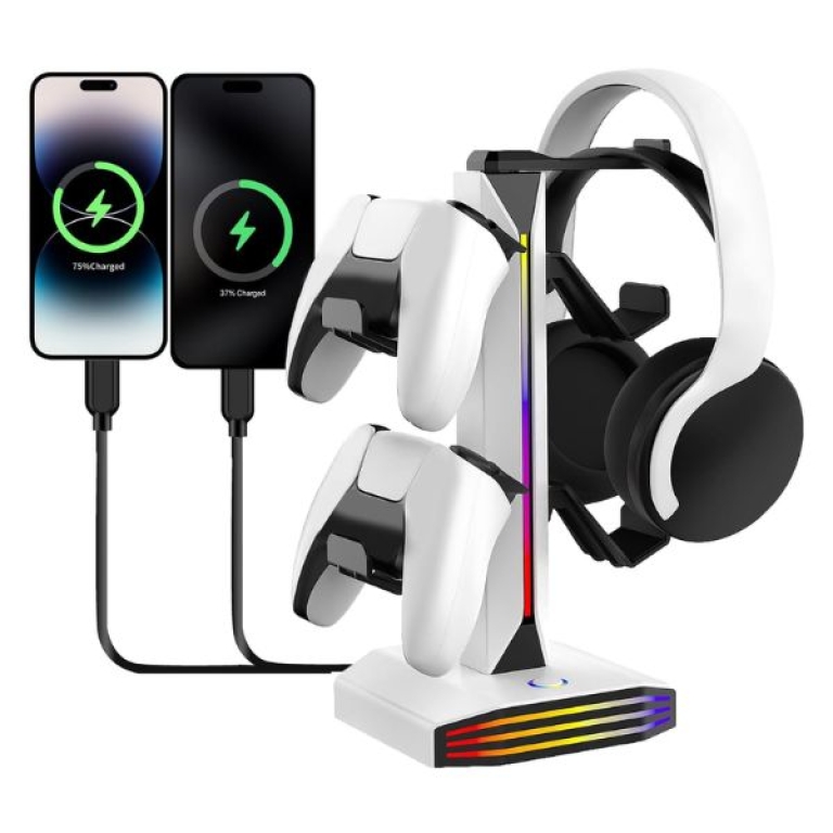 RGB Βάση Ακουστικών & Χειριστηρίων Gaming 2 σε 1 με 9 Λειτουργίες Φωτισμού & 2 USB MZ-8006