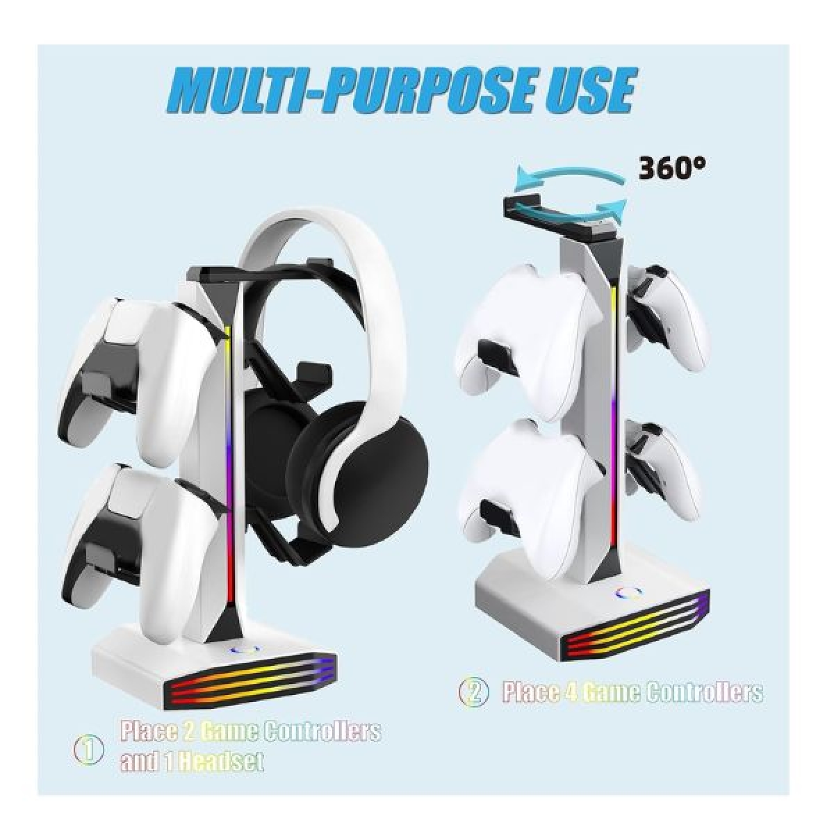 RGB Βάση Ακουστικών & Χειριστηρίων Gaming 2 σε 1 με 7 Λειτουργίες Φωτισμού & 2 USB MZ-8006 - Image 4