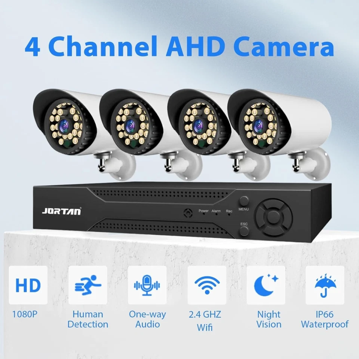 Σετ Κάμερας Ασφαλείας CCTV 4 Καμερών AHD 1080P με DVR, Νυχτερινή Όραση & Απομακρυσμένη Πρόσβαση – JORTAN - Image 6