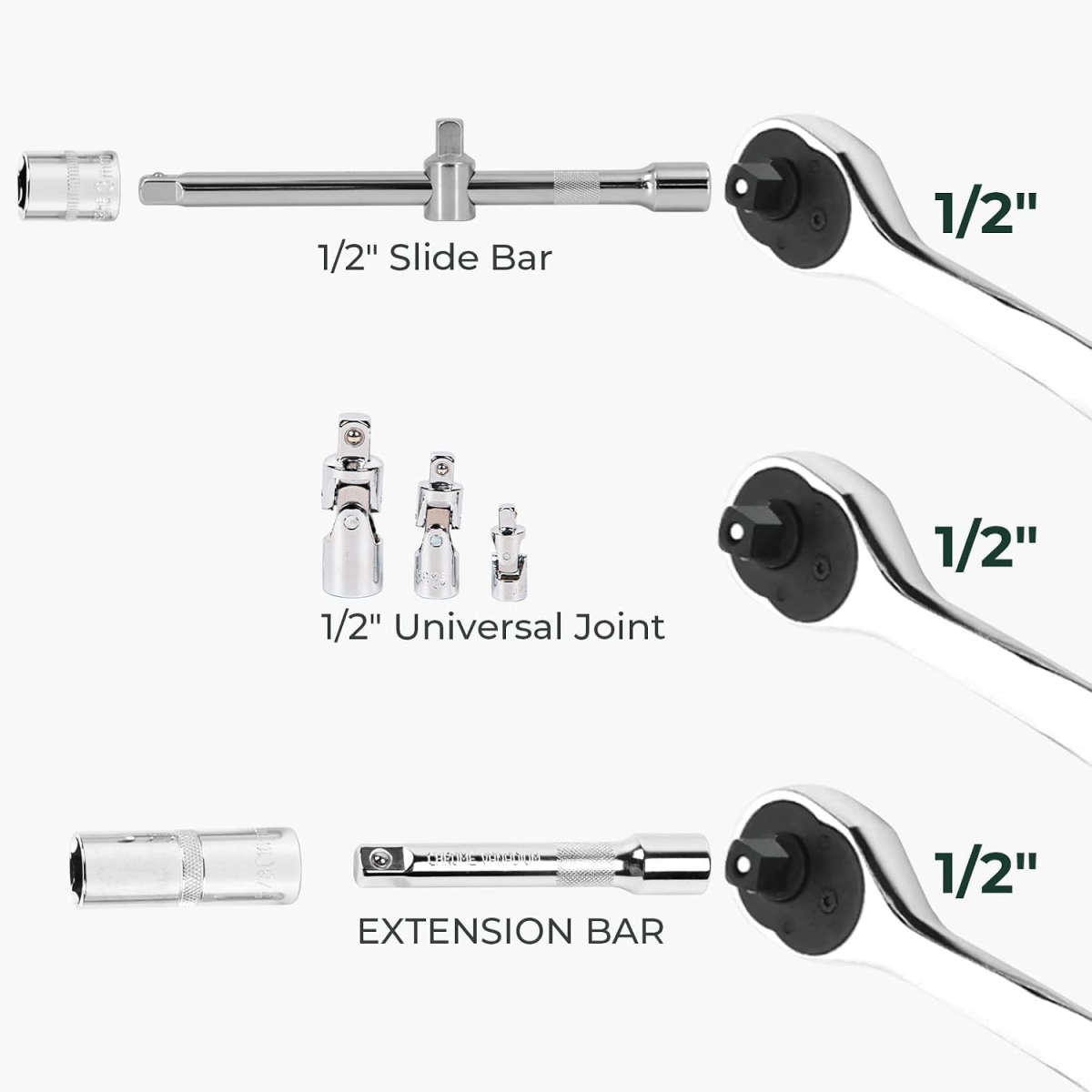 Σετ Καστάνια 1/2" με Καρυδάκια 8-32mm, Προεκτάσεις & Αντάπτορες Σετ 32 Τεμαχίων - Image 4