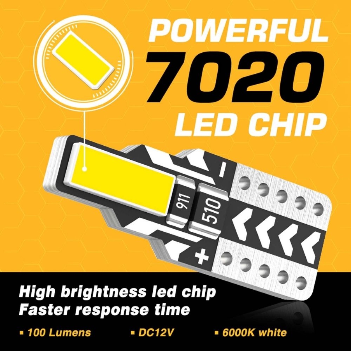 T10 LED 12V 2 SMD 7020 CANBUS 100LM 1W ψυχρό λευκό 6000K 2 τεμάχια A500 T10-4 NOVSIGHT