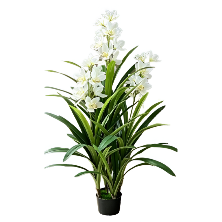 Τεχνητή Ορχιδέα Cymbidium με Λευκά Άνθη σε Γλάστρα 150cm SDS-29806