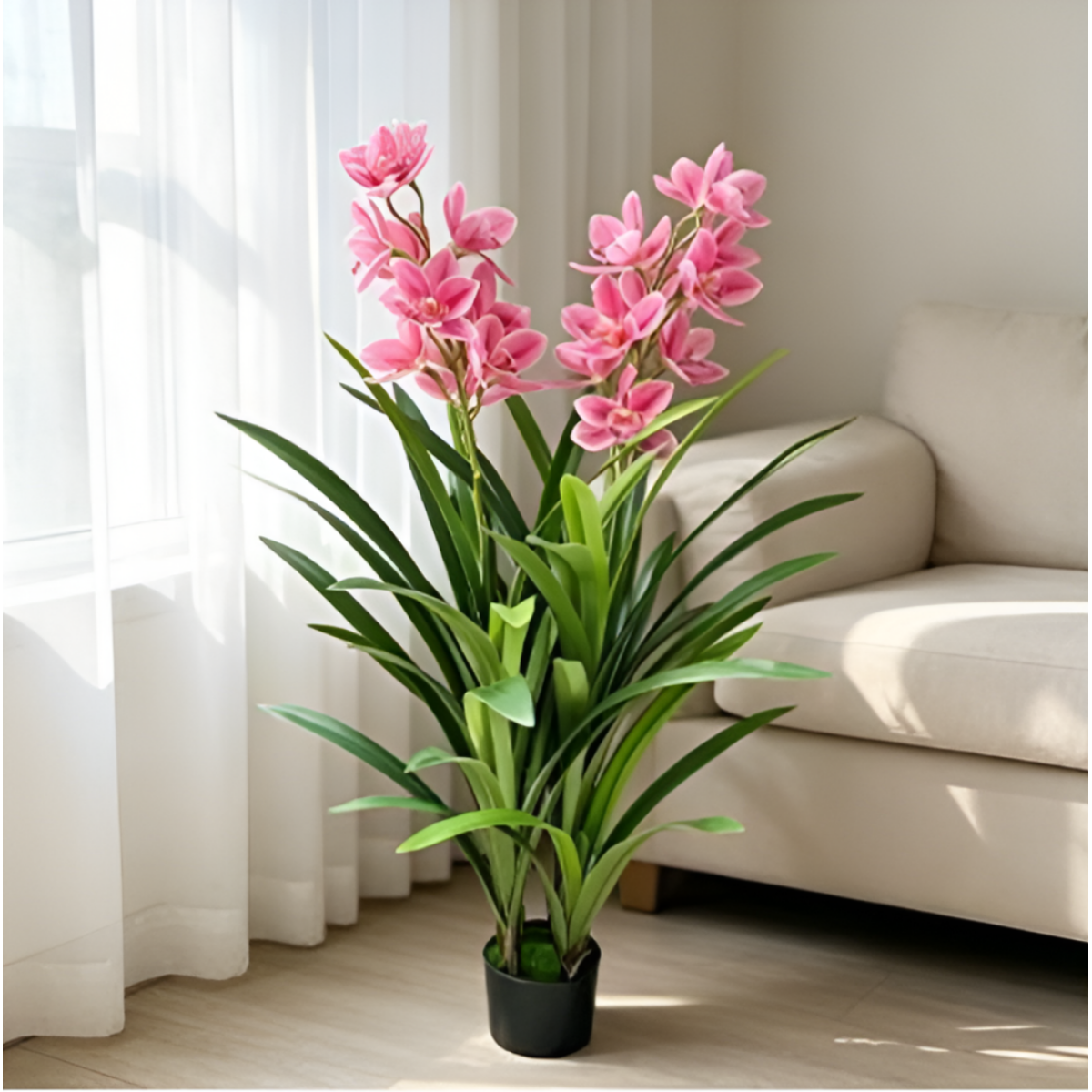 Τεχνητή Ορχιδέα Cymbidium με Ροζ Άνθη σε Γλάστρα 120cm SDS-29805