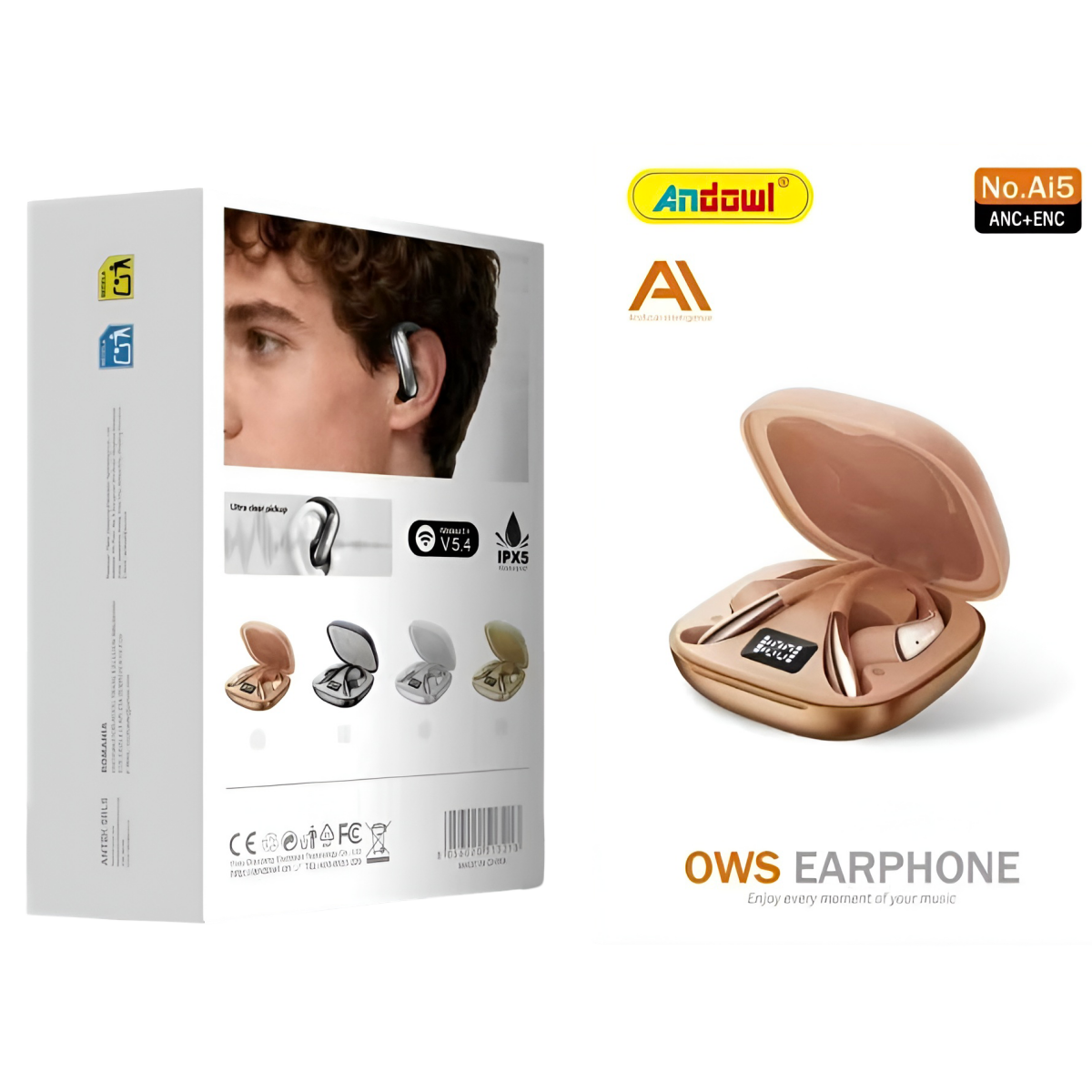 Ασύρματα Ακουστικά Bluetooth 5.4 με Με Έξυπνο Μεταφραστή AI Andowl Ai5