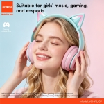Ασύρματα Παιδικά Ακουστικά Bluetooth με Αυτάκια Γάτας LED Moxom MX-WL109 - Image 3