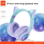 Ασύρματα Παιδικά Ακουστικά Bluetooth με Αυτάκια Γάτας LED Moxom MX-WL109 - Image 2