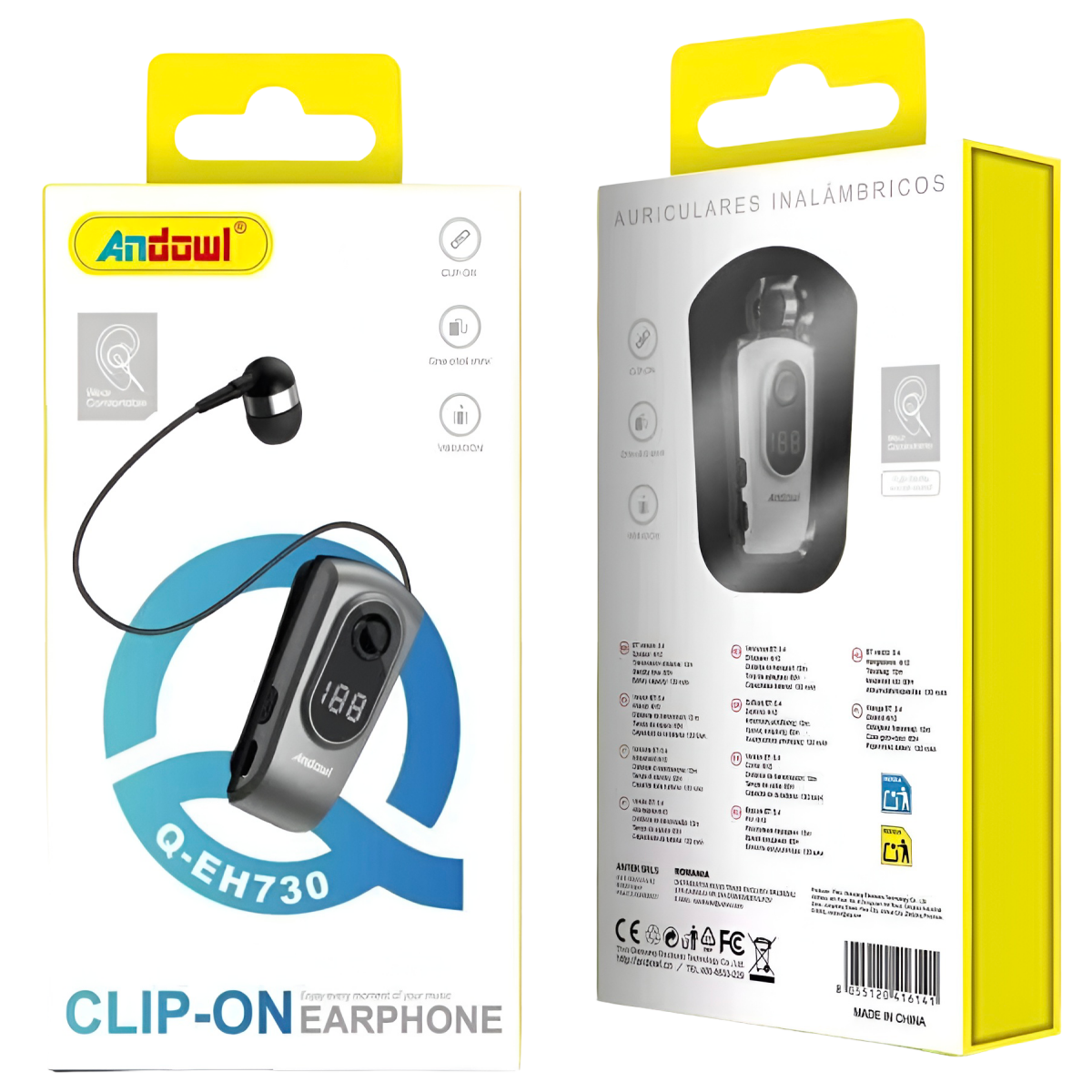 Ασύρματο Ακουστικό Bluetooth Clip-On με Ψηφιακή Οθόνη Andowl Q-EH730