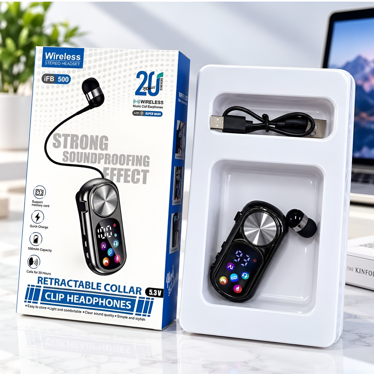 Ασύρματο Ακουστικό Bluetooth με Κλιπ και Αναδιπλούμενο Καλώδιο Μαύρο iFB500