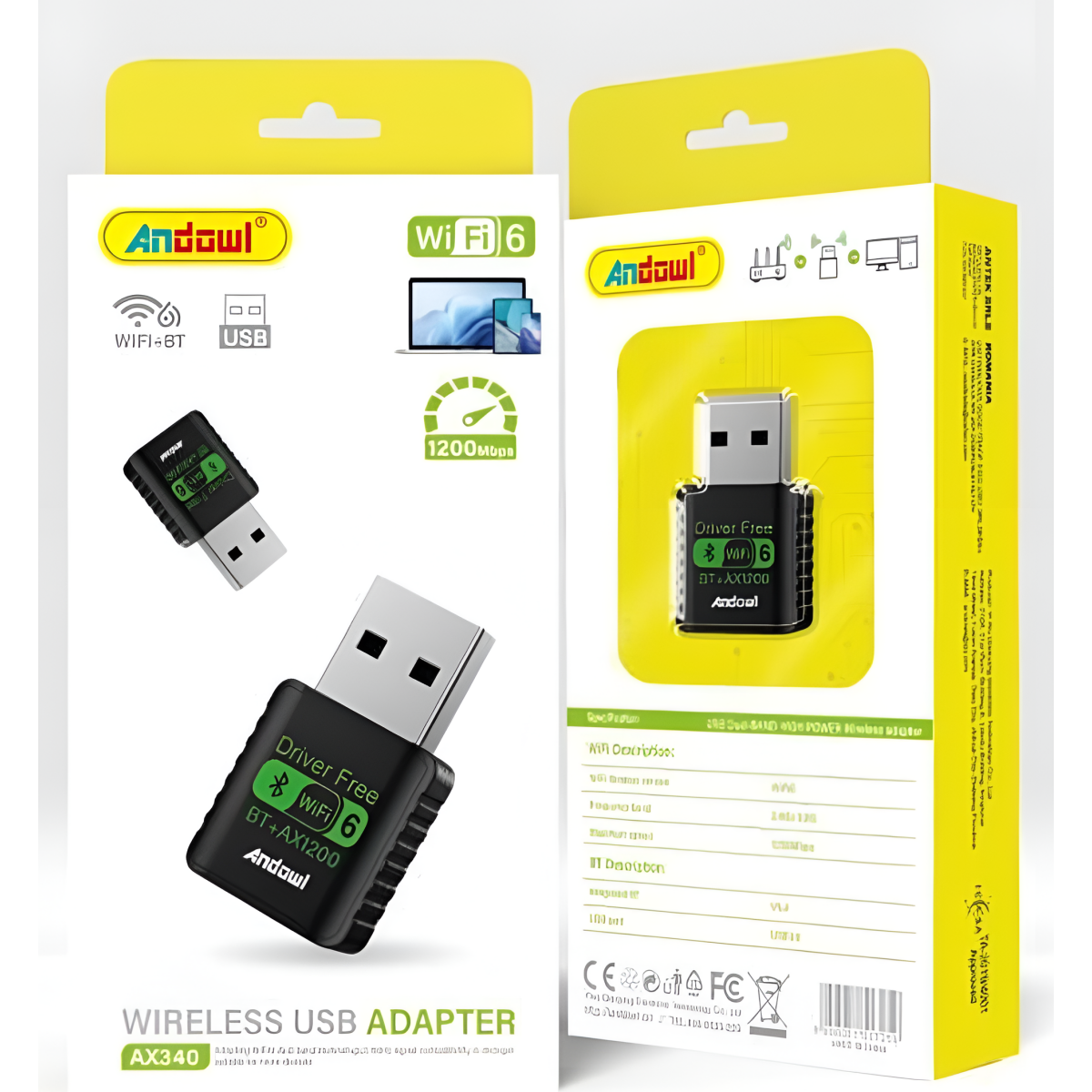Ασύρματος Προσαρμογέας USB WiFi 6 & Bluetooth 1200Mbps Dual Band Andowl AX340