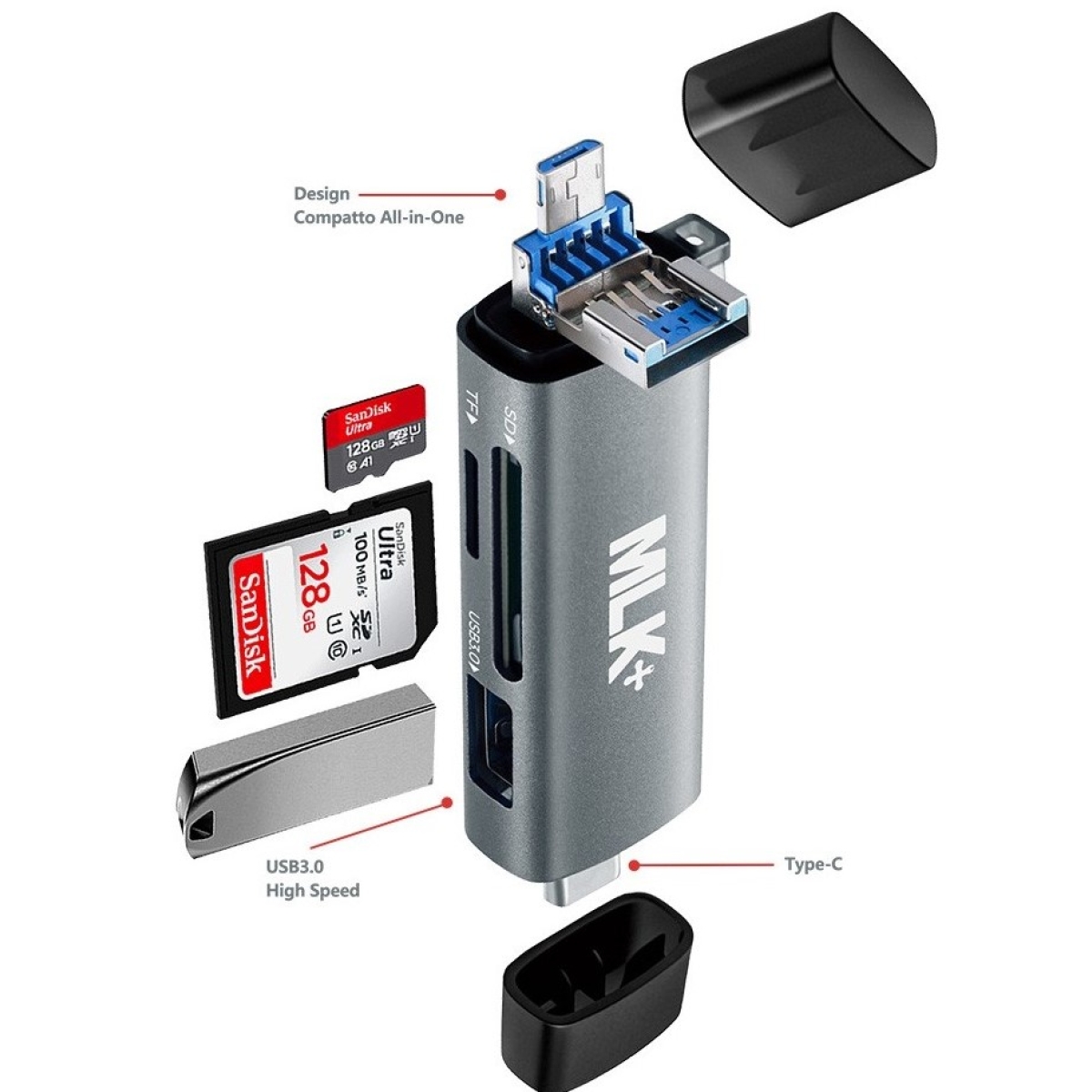 Card Reader 6 σε 1 OTG USB 3.0 με Θύρες Type-C, Micro-USB και Υποδοχές SD/TF MLK+ CX056 - Image 4