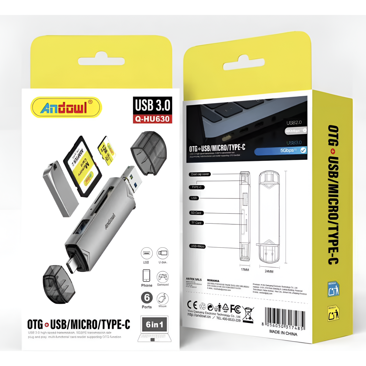 Card Reader 6 σε 1 USB 3.0 OTG Andowl Q-HU630