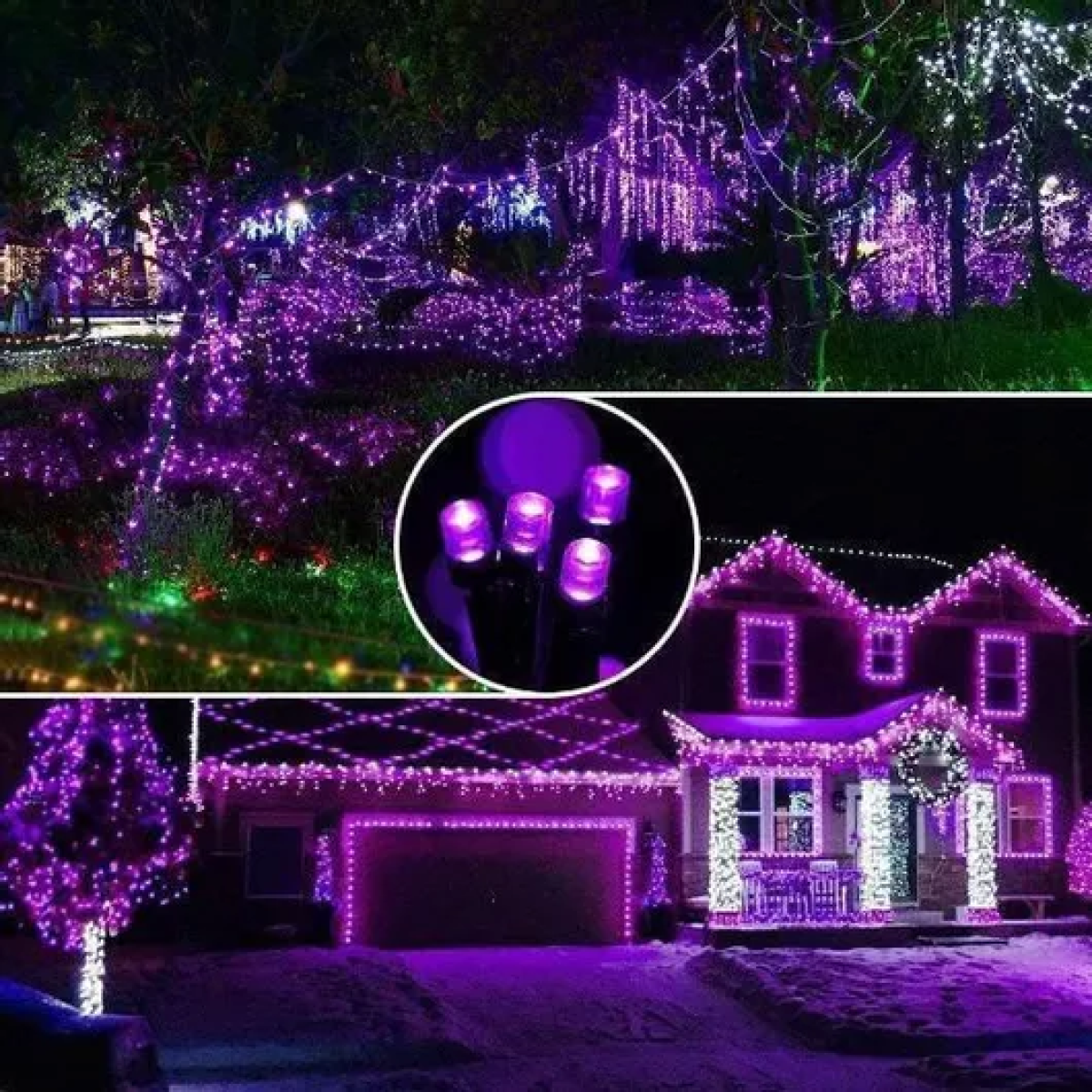 Χριστουγεννιάτικα Λαμπάκια 100 LED 10m με Πράσινο Καλώδιο & Μωβ Φωτισμό - Image 3