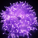 Χριστουγεννιάτικα Λαμπάκια 100 LED 10m Σειρά με Διάφανο Καλώδιο & Μωβ Φωτισμό
