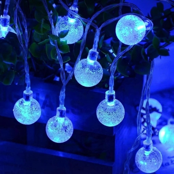 Χριστουγεννιάτικα Λαμπάκια LED με Κρυστάλλινες Μπάλες 5m 200 LED Μπλε Φωτισμού