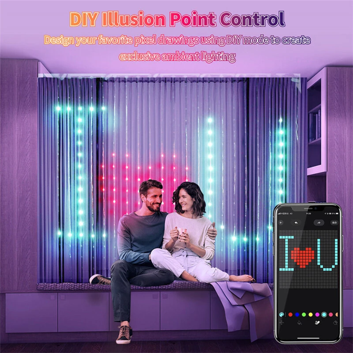 Χριστουγεννιάτικη Κουρτίνα 400 LED RGB 2x2m με Bluetooth, Μουσικό Συγχρονισμό και Τηλεχειριστήριο - Image 6