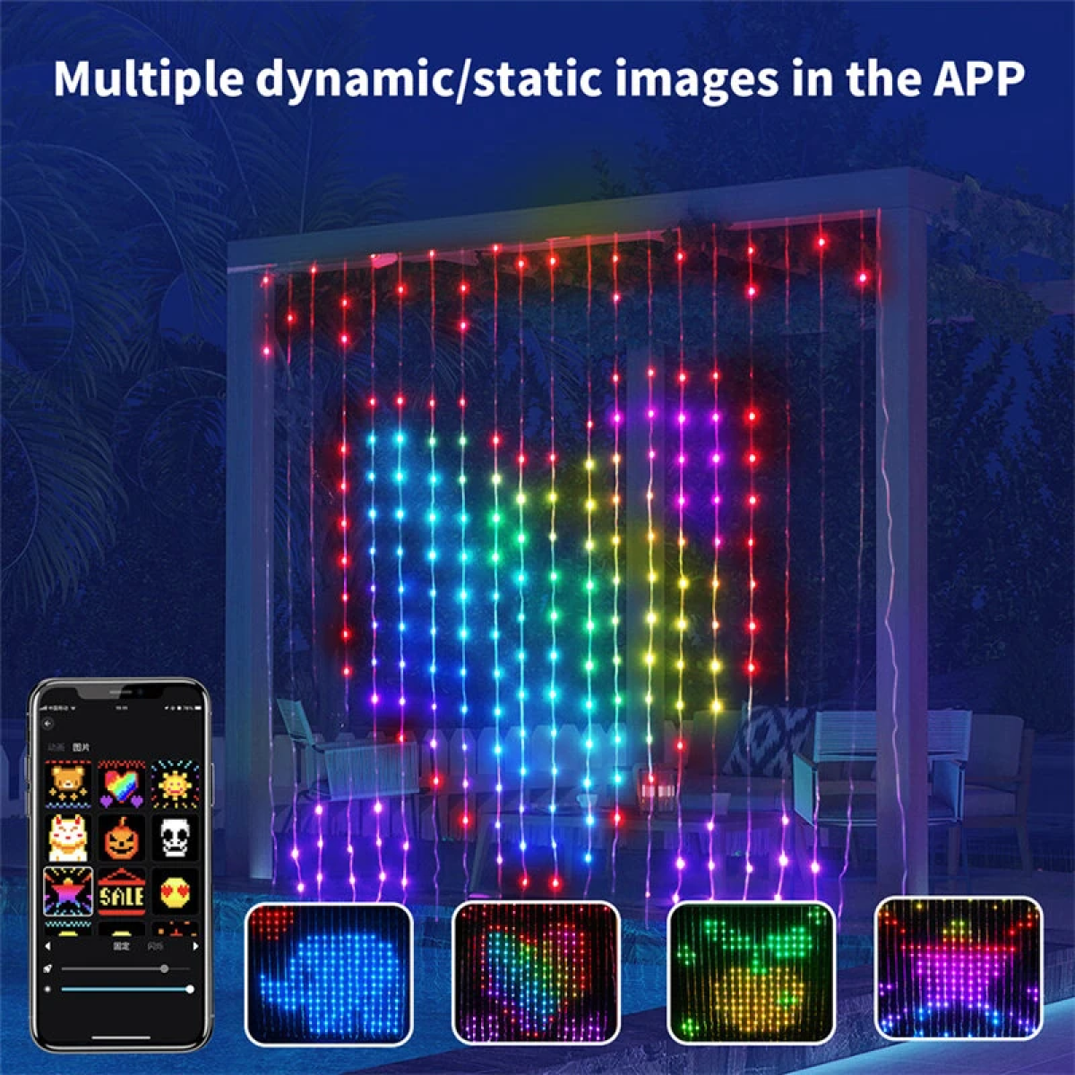 Χριστουγεννιάτικη Κουρτίνα 400 LED RGB 2x2m με Bluetooth, Μουσικό Συγχρονισμό και Τηλεχειριστήριο - Image 7